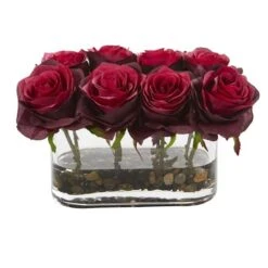 5.5" Burgundy Blooming Roses Arrangement In Glass Vase -Flowers Michael Store D262105S 1 1