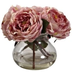 8" Pink Fancy Rose In Glass Vase