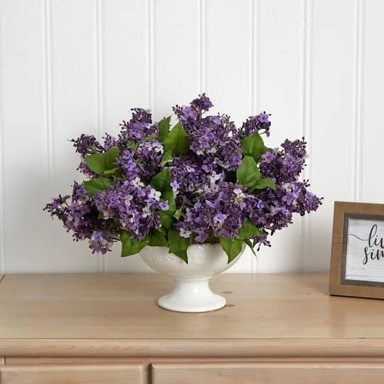 14" Lilac Arrangement In White Vase 5 14" Lilac Arrangement In White Vase - Image 3