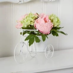 9.5" Peony & Hydrangea Arrangement In Tricycle Planter -Flowers Michael Store D262140S 12