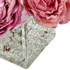 8.5" Pink Peony In Square Textured Glass Vase -Flowers Michael Store D262178S 13