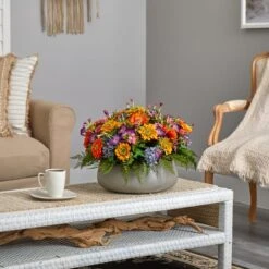 16" Mixed Floral Plant In Gray Garden Planter -Flowers Michael Store D262332S 14