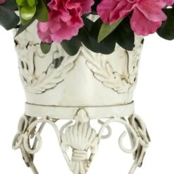 19" Pink Azalea With White Metal Planter 11 19" Pink Azalea With White Metal Planter -Flowers Michael Store D262482S 3