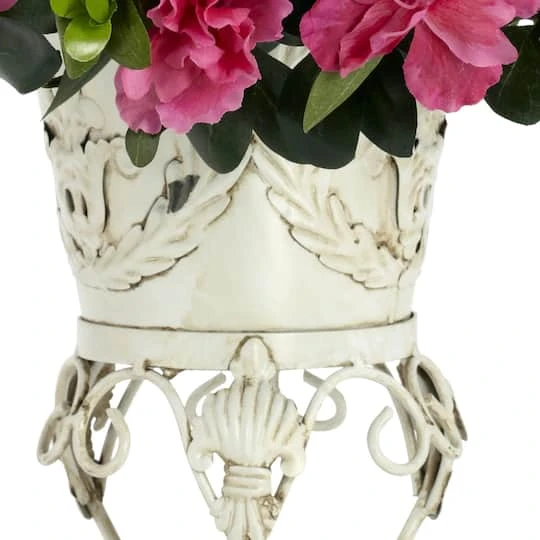 19" Pink Azalea With White Metal Planter 6 19" Pink Azalea With White Metal Planter - Image 4