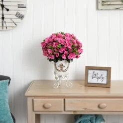 19" Pink Azalea With White Metal Planter 12 19" Pink Azalea With White Metal Planter -Flowers Michael Store D262482S 4