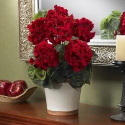 17" Red Geranium In White Decorative Pot 9 17" Red Geranium In White Decorative Pot -Flowers Michael Store D262840S 12