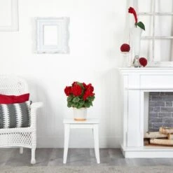 17" Red Geranium In White Decorative Pot 11 17" Red Geranium In White Decorative Pot -Flowers Michael Store D262840S 14