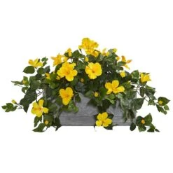 18" Yellow Hibiscus Plant In Stone Planter -Flowers Michael Store D262885S 11 1