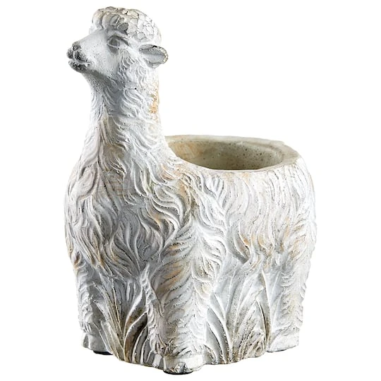 7" Antique White Distressed Llama Planter 3 7" Antique White Distressed Llama Planter