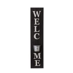 Glitzhome® 42" Wooden Black Welcome Porch Sign With Metal Planter
