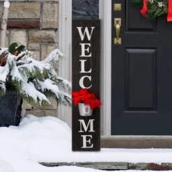 Glitzhome® 42" Wooden Black Welcome Porch Sign With Metal Planter -Flowers Michael Store D266591S 13