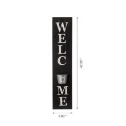 Glitzhome® 42" Wooden Black Welcome Porch Sign With Metal Planter -Flowers Michael Store D266591S 18