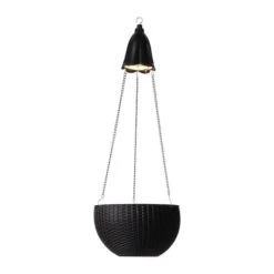 Glitzhome® 30" Solar Lighted Black Plastic Hanging Planter