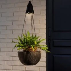 Glitzhome® 30" Solar Lighted Black Plastic Hanging Planter -Flowers Michael Store D266612S 14