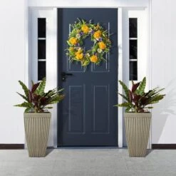 Glitzhome® 23" Eco-Friendly Oversized Faux Concrete Square Fluted Pot Planters, 2ct. Brown -Flowers Michael Store D266620S 12