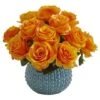 11.5" Orange Rose Arrangement In Blue Ceramic Vase 2 11.5" Orange Rose Arrangement In Blue Ceramic Vase -Flowers Michael Store D292536S 1