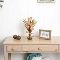 15.5" Pink Calla Lily And Grass Arrangement In Vase -Flowers Michael Store D292558S 13