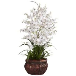 2.5ft. White Dancing Lady Orchid Arrangement With Bamboo Vase -Flowers Michael Store D292603S 1 1