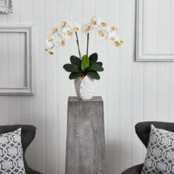 23" White Double Stem Orchid Arrangement In White Textured Vase -Flowers Michael Store D292625S 12