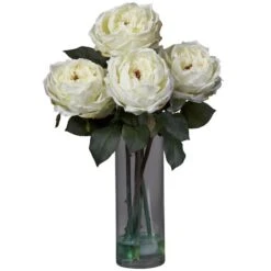 18" White Fancy Rose Arrangement In Glass Cylinder Vase -Flowers Michael Store D292628S 11 1