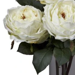 18" White Fancy Rose Arrangement In Glass Cylinder Vase -Flowers Michael Store D292628S 14