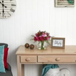 11.5" Pink & Purple Daisy Floral Arrangement In Glass Vase -Flowers Michael Store D292655S 13