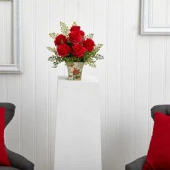 13" Red Rose & Maiden Hair Arrangement In Floral Planter -Flowers Michael Store D292713S 12