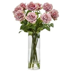 19" Mauve Rose Floral Arrangement In Cylinder Vase