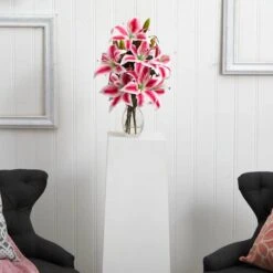 18" Pink Rubrum Lily Arrangement With Decorative Vase -Flowers Michael Store D292734S 12