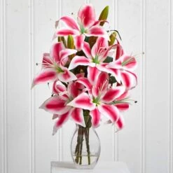 18" Pink Rubrum Lily Arrangement With Decorative Vase -Flowers Michael Store D292734S 14