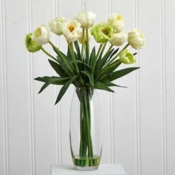 20" White Tulip Floral Arrangement In Clear Vase -Flowers Michael Store D292753S 13