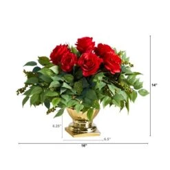 14" Red Rose Floral Arrangement In Gold Urn -Flowers Michael Store D292755S 2