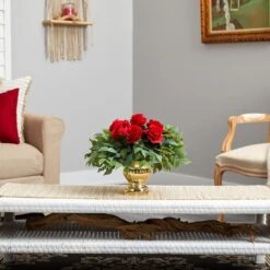 14" Red Rose Floral Arrangement In Gold Urn -Flowers Michael Store D292755S 4