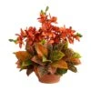 18" Boat Orchid & Croton Floral Arrangement In Terra Cotta Vase -Flowers Michael Store D292759S 1