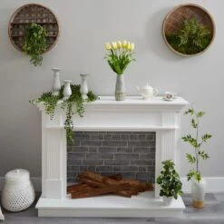 22" Yellow Dutch Tulip Arrangement In Gold Trim Stoneware Vase -Flowers Michael Store D292773S 4