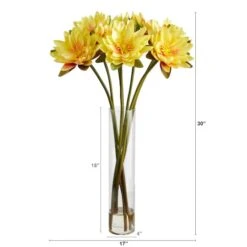 2.5ft. Yellow Lotus Arrangement In Cylinder Vase 9 2.5ft. Yellow Lotus Arrangement In Cylinder Vase -Flowers Michael Store D292815S 2