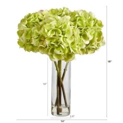 18" Green Hydrangea Arrangement In Glass Vase -Flowers Michael Store D292833S 2