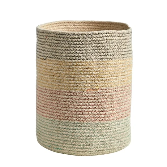 12" Handmade Natural Cotton Multicolored Woven Basket Planter 4 12" Handmade Natural Cotton Multicolored Woven Basket Planter - Image 2