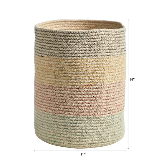 12" Handmade Natural Cotton Multicolored Woven Basket Planter 6 12" Handmade Natural Cotton Multicolored Woven Basket Planter - Image 4