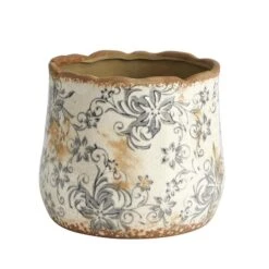 7" Tuscan Ceramic Gray Scroll Planter