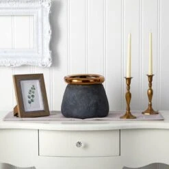 8" Stone Planter With Bronze Rim -Flowers Michael Store D293027S 3