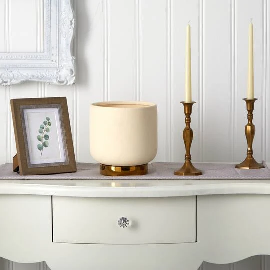 8" Elegance Ceramic Planter With Gold Accents 6 8" Elegance Ceramic Planter With Gold Accents - Image 4