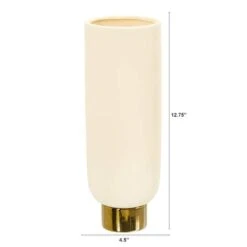 12.75" Elegance Ceramic Cylinder Vase With Gold Accents -Flowers Michael Store D293063S 2