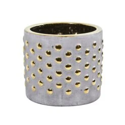 6" Regal Stone Hobnail Planter With Gold Accents