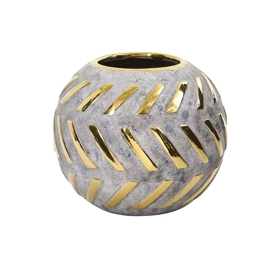 5.5" Regal Round Stone Vase With Gold Accents 4 5.5" Regal Round Stone Vase With Gold Accents - Image 2