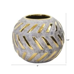 5.5" Regal Round Stone Vase With Gold Accents 8 5.5" Regal Round Stone Vase With Gold Accents -Flowers Michael Store D293091S 2