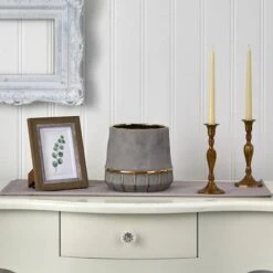 8" Regal Stone Decorative Planter With Gold Accents -Flowers Michael Store D293092S 3