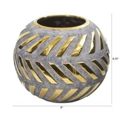 7" Regal Round Stone Vase With Gold Accents -Flowers Michael Store D293093S 2