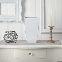 13" White Tapered Square Metal Planter 9 13" White Tapered Square Metal Planter -Flowers Michael Store D293121S 3