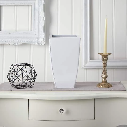 13" White Tapered Square Metal Planter 6 13" White Tapered Square Metal Planter - Image 4